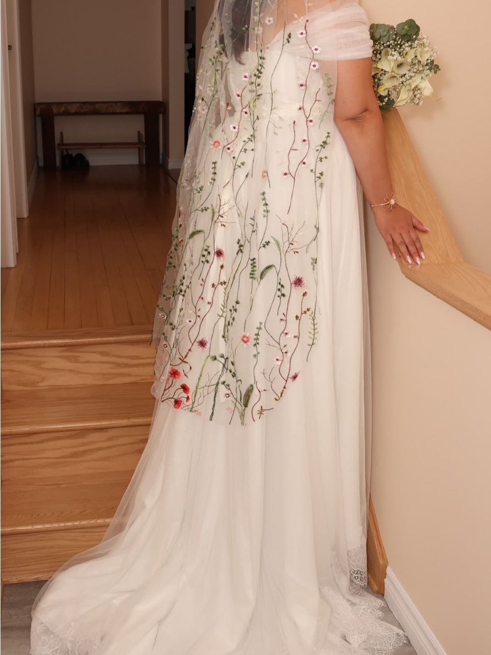 JJs House Ivory Wedding Gown with Multicolor Floral Embroidery